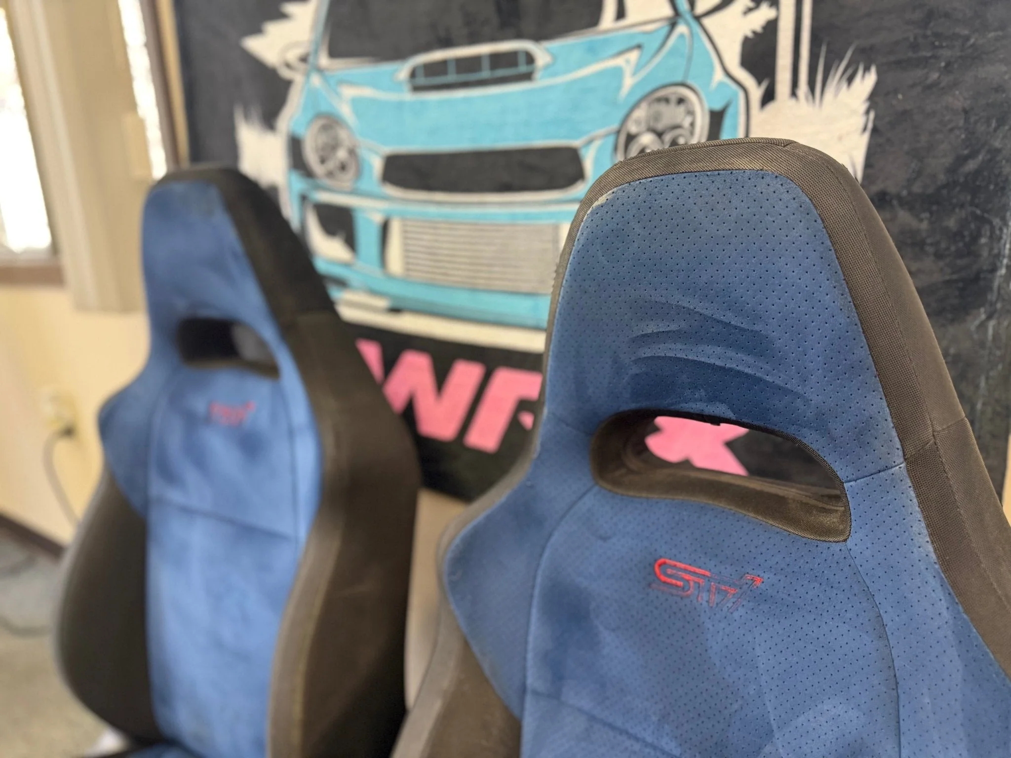 SUBARU STi Front Rear Seat Set WRX Swap OEM Alcantara 2002-2007 Pink Logo