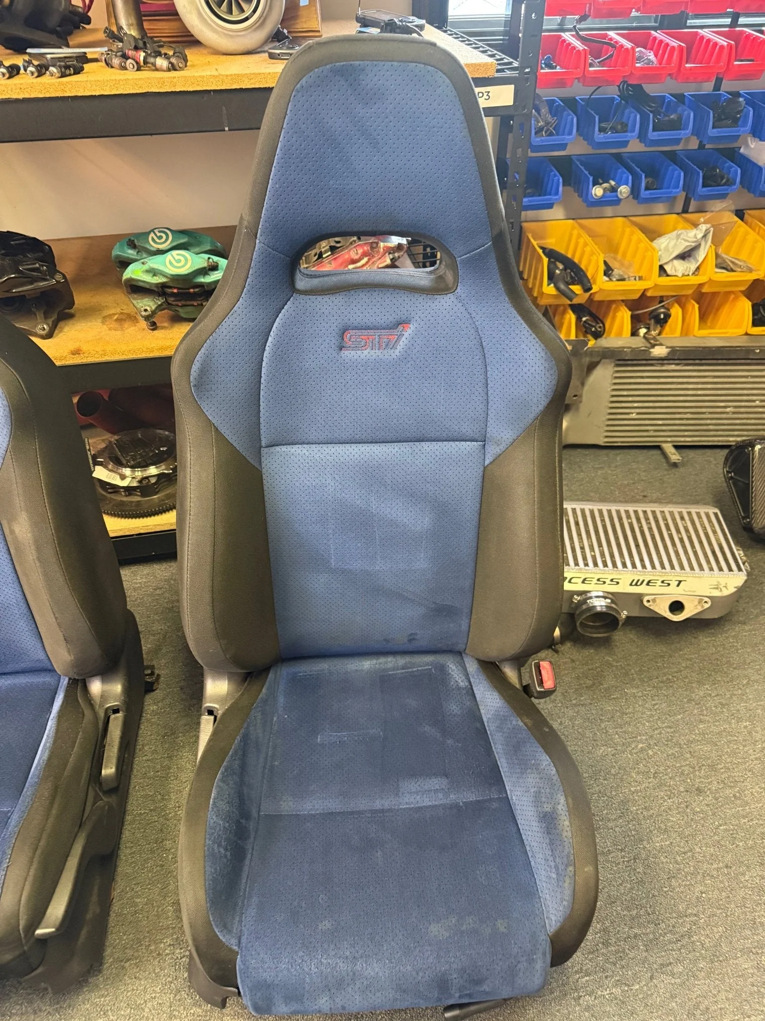 SUBARU STi Front Rear Seat Set WRX Swap OEM Alcantara 2002-2007 Pink Logo - Image 11