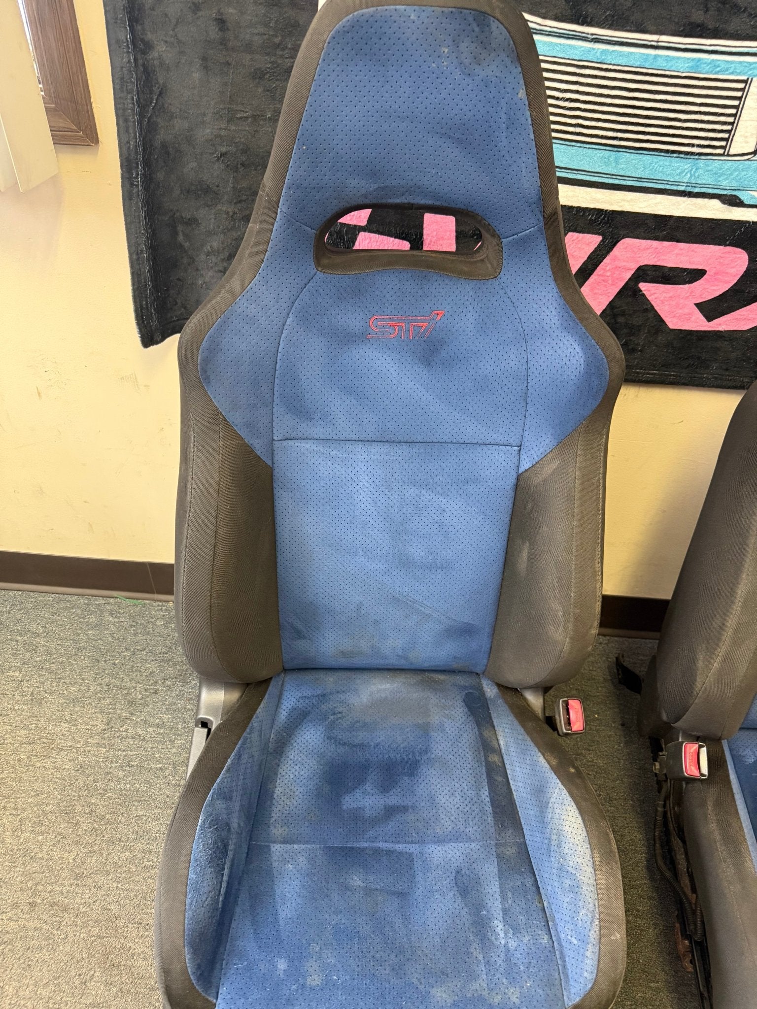 SUBARU STi Front Rear Seat Set WRX Swap OEM Alcantara 2002-2007 Pink Logo - Image 5