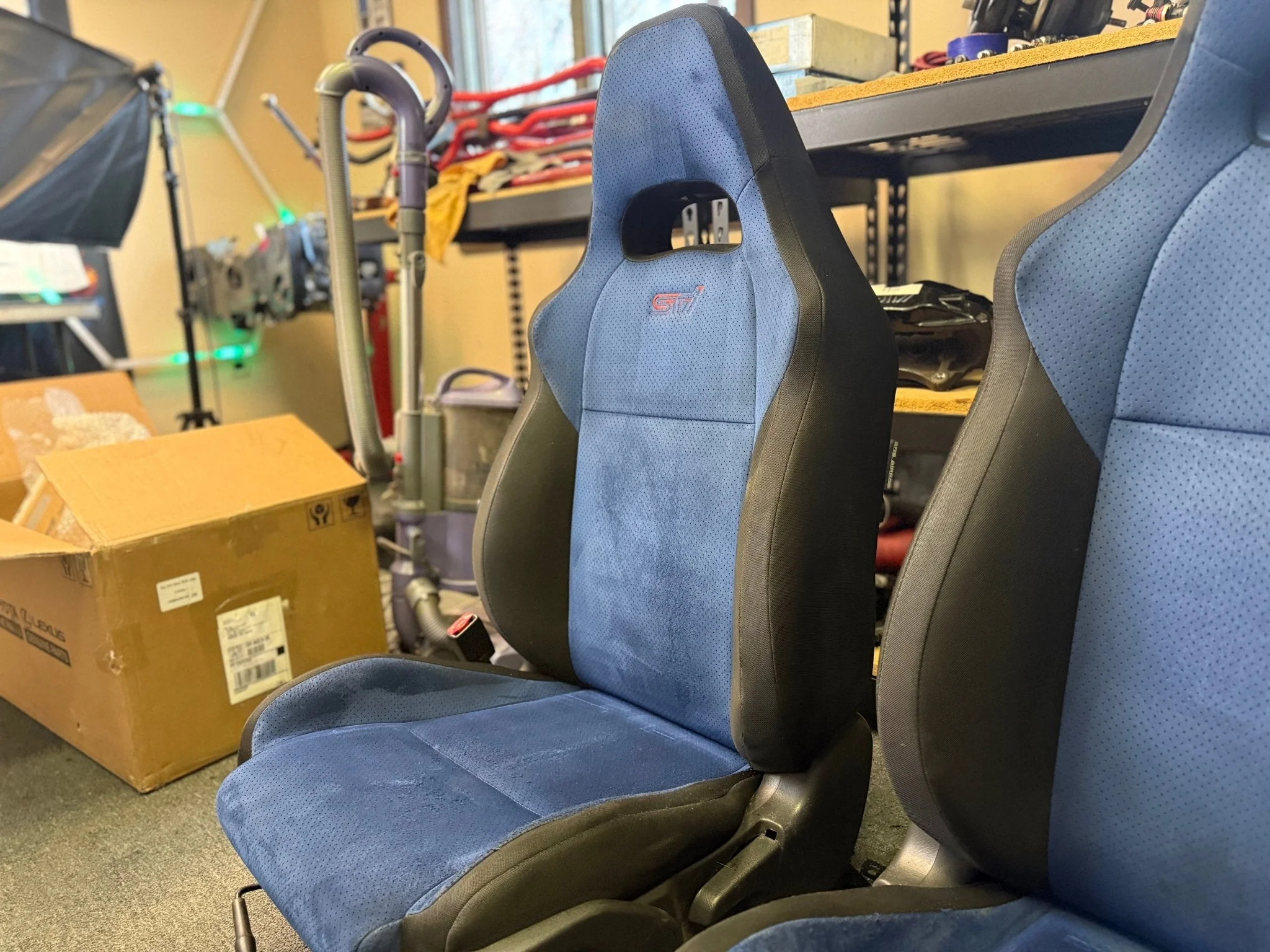 SUBARU STi Front Rear Seat Set WRX Swap OEM Alcantara 2002-2007 Pink Logo - Image 9