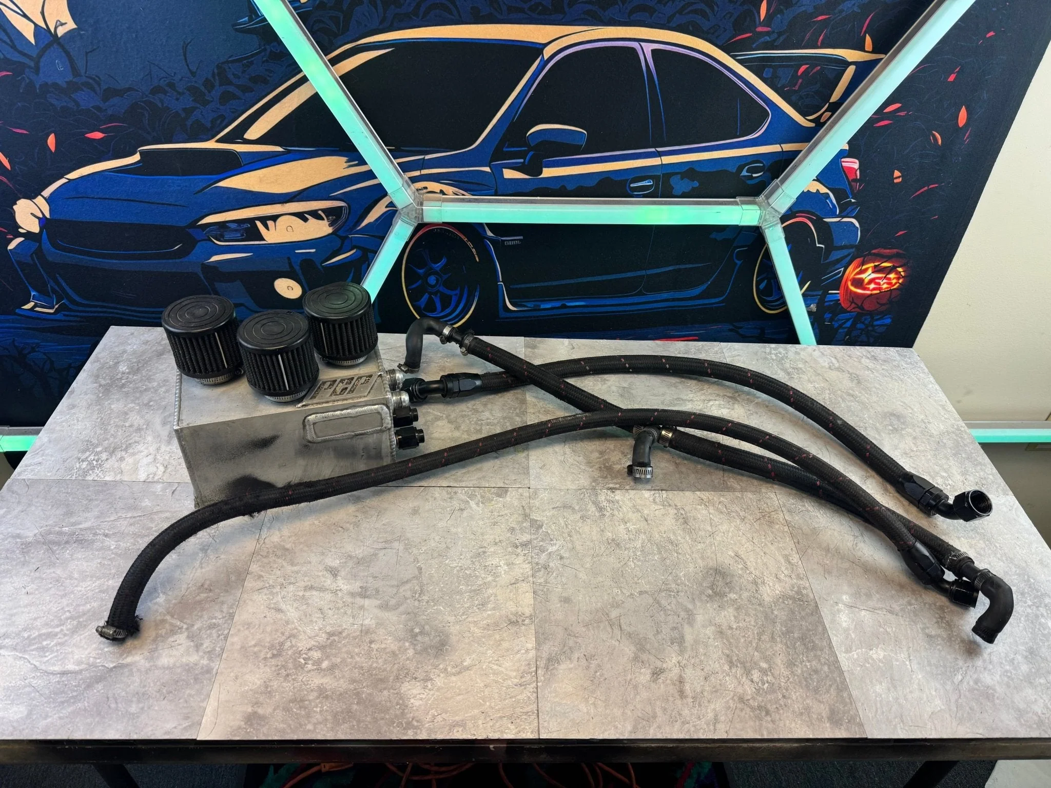 Custom PCV System Oil Catch Can Braided Lines Fittings