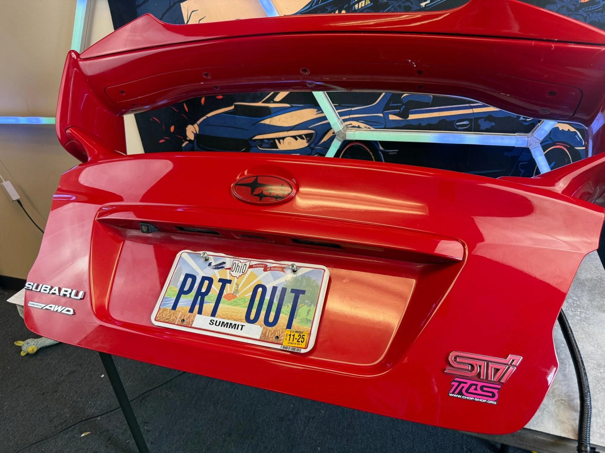 LIGHTNING RED 2015 Subaru STi oem trunk & wing w/ gurney flap c7p back up camera - Image 2