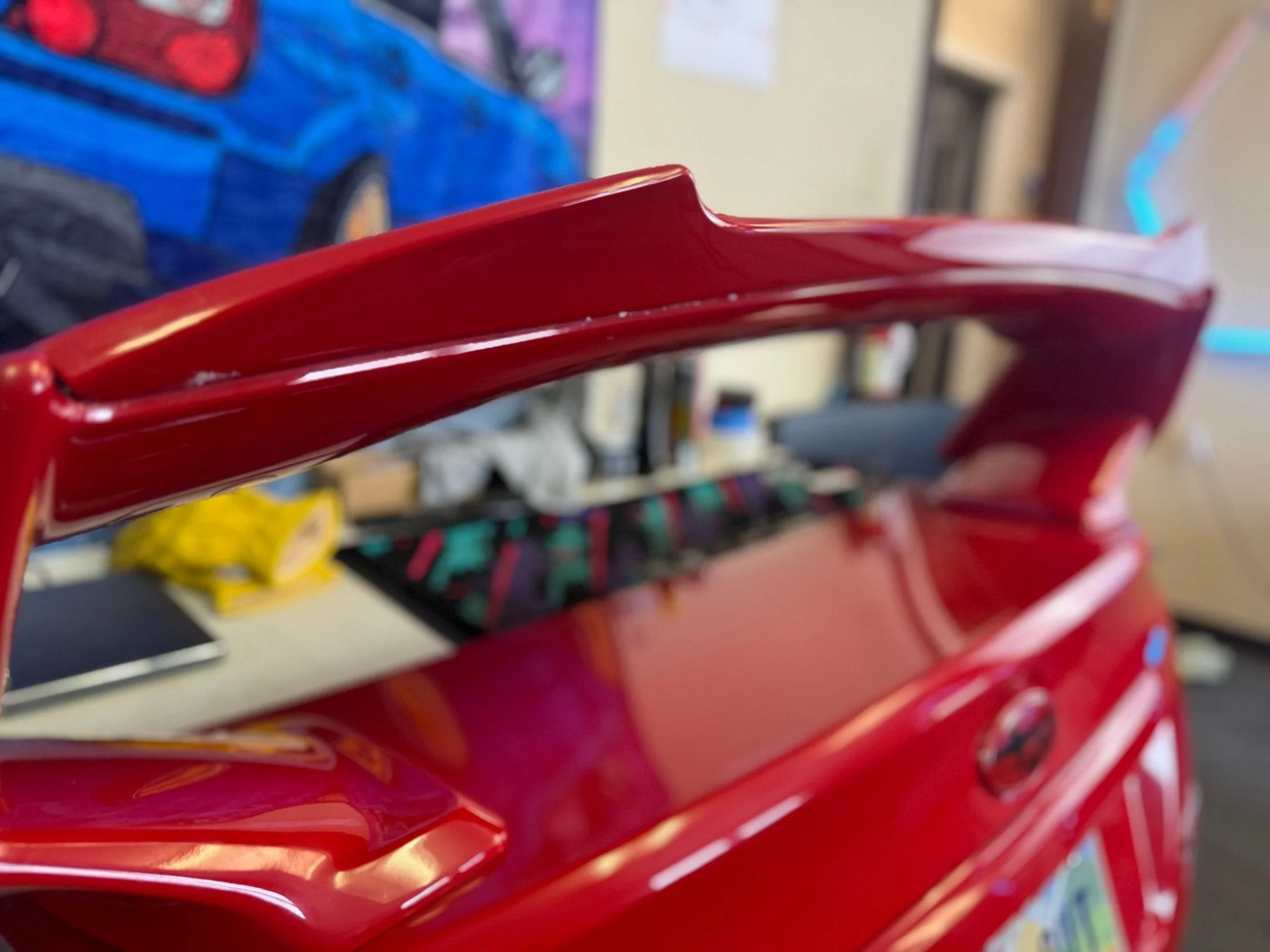 LIGHTNING RED 2015 Subaru STi oem trunk & wing w/ gurney flap c7p back up camera - Image 8